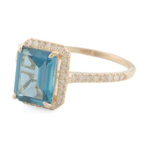 GEMOLIO 14kt Gold London Blue Topaz And Diamond Ring